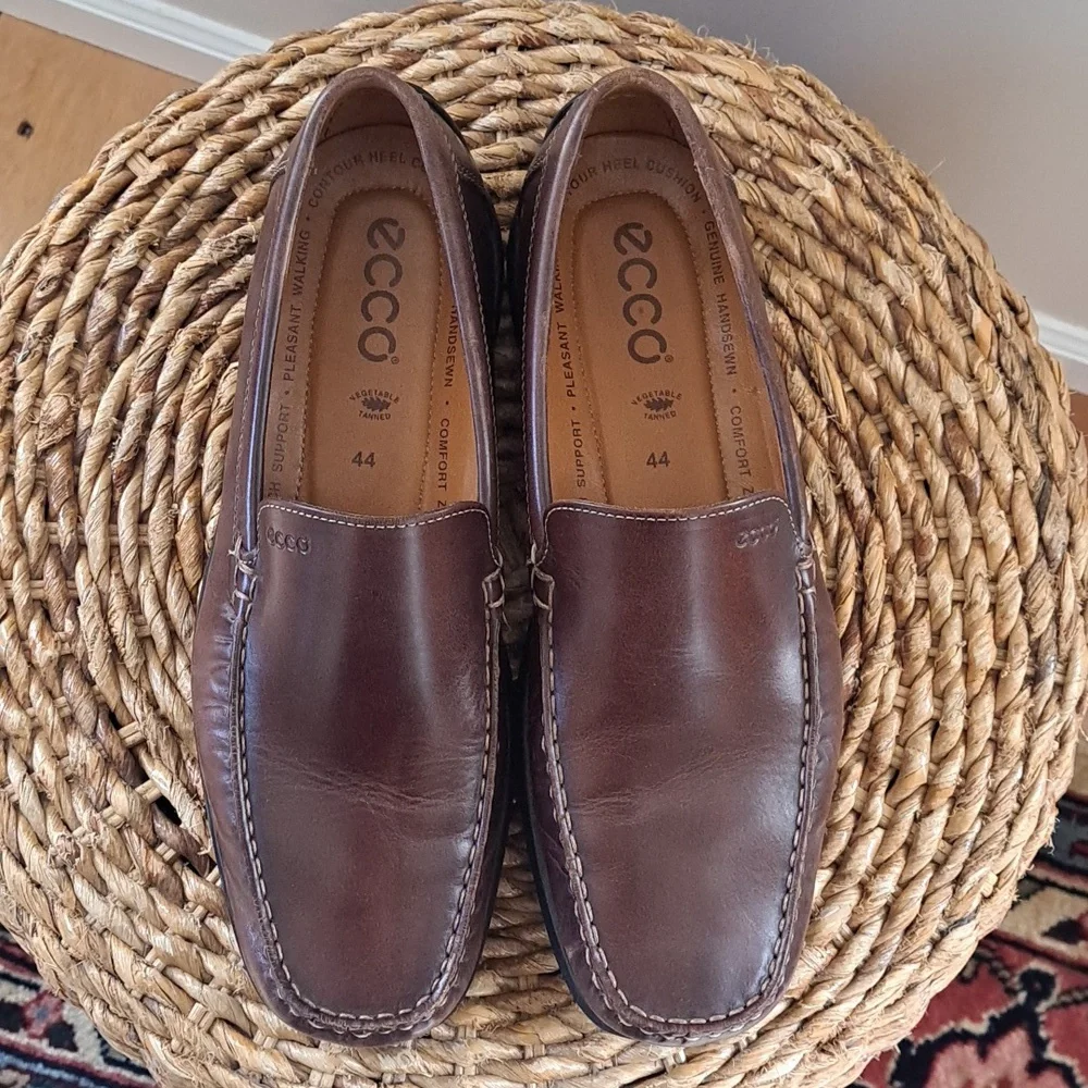 Ecco‎ Mens Brown Leather Driving Moccasin Loafers Padded Footbed EU44/US10-10.5